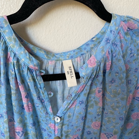 Spell Women’s Dolly Blouse in Dusty Blue Size XXS Floral BOHO Romantic Top - Picture 3 of 7